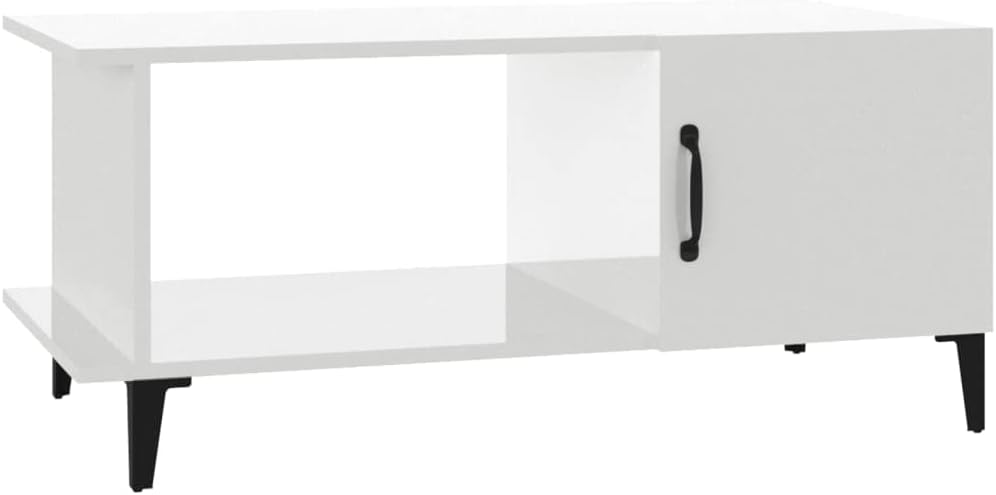 FIRBNUS Couchtisch Weiss Hochglanz Wohnzimmertisch Modern 90x50x40 cm Side Table Beistelltisch Stilv