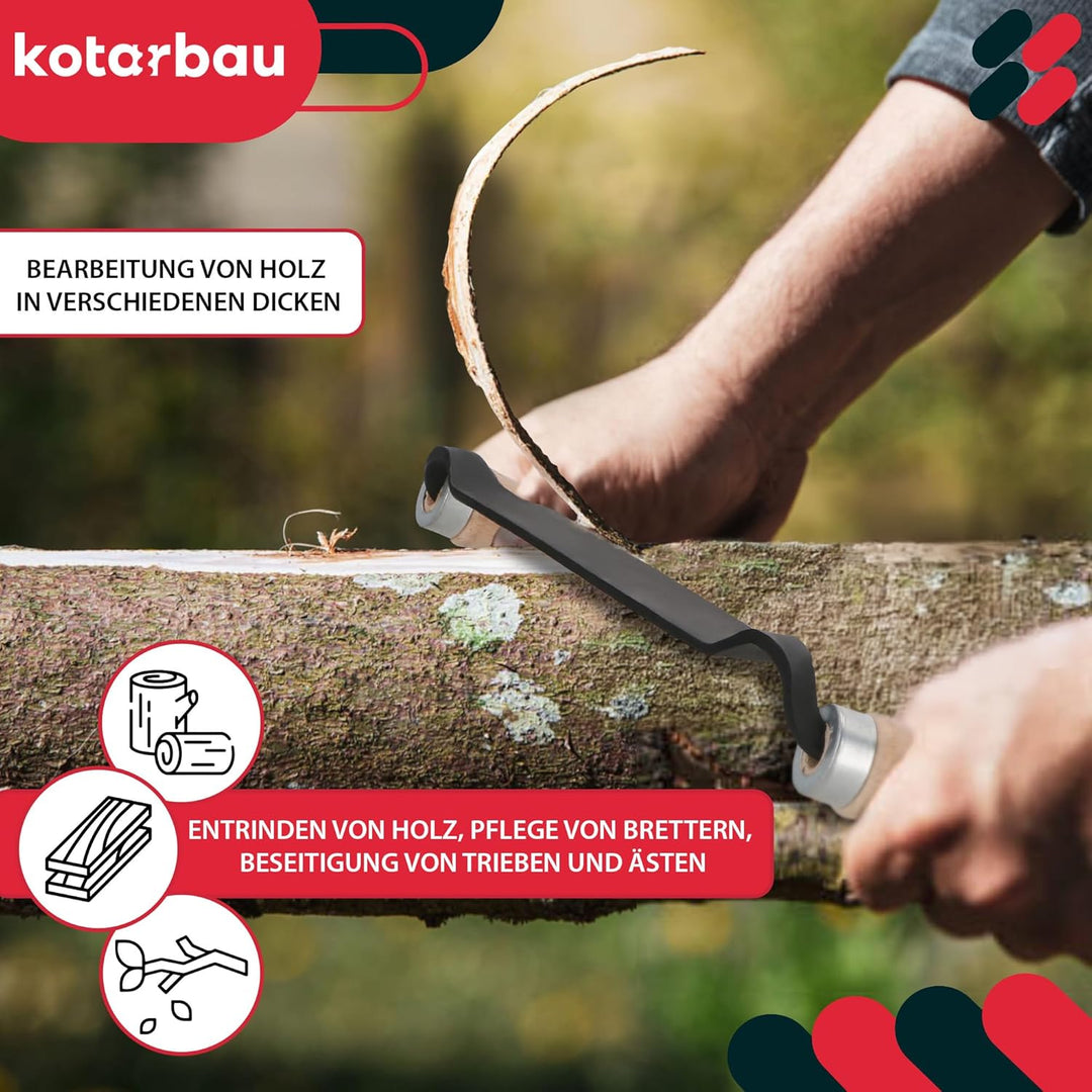 KOTARBAU® Zugmesser für Holz geschmiedet 380 mm Baumschäler Ziehmesser für Holz Rindenschäler Wagner