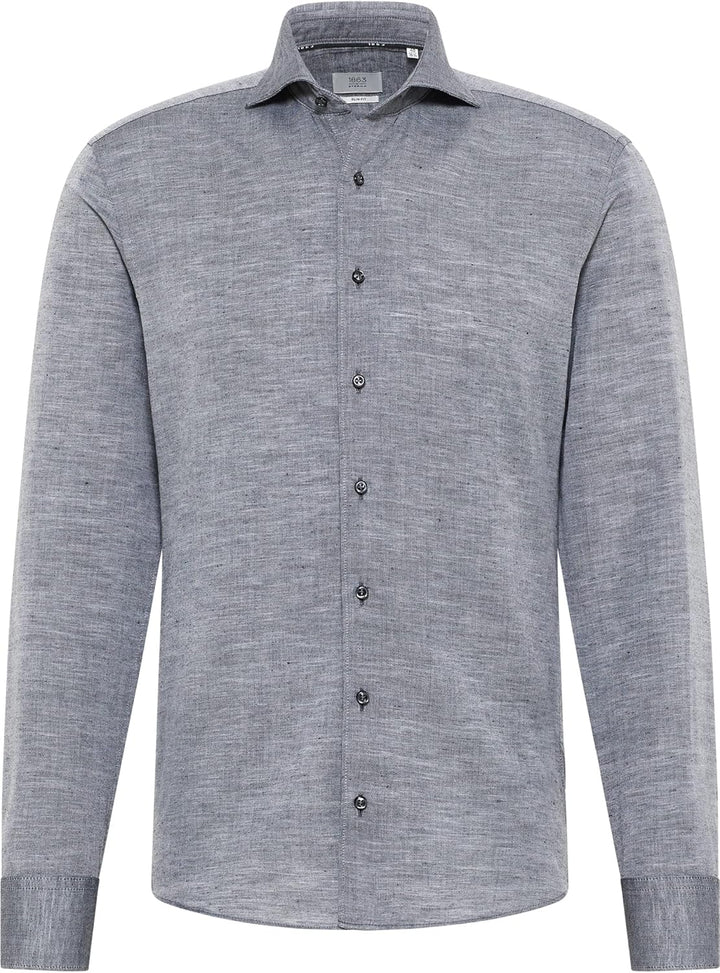 ETERNA Herren Linen Shirt Slim FIT 34 Schwarz, 34 Schwarz