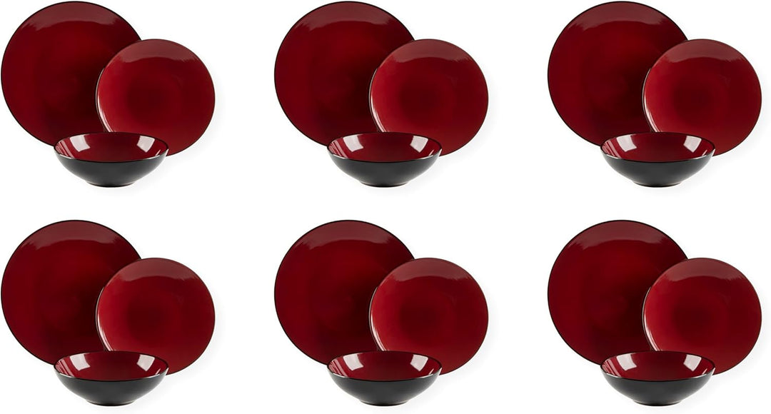 Excelsa Japan Tellerservice 18-teilig, Stoneware, Rot und Schwarz