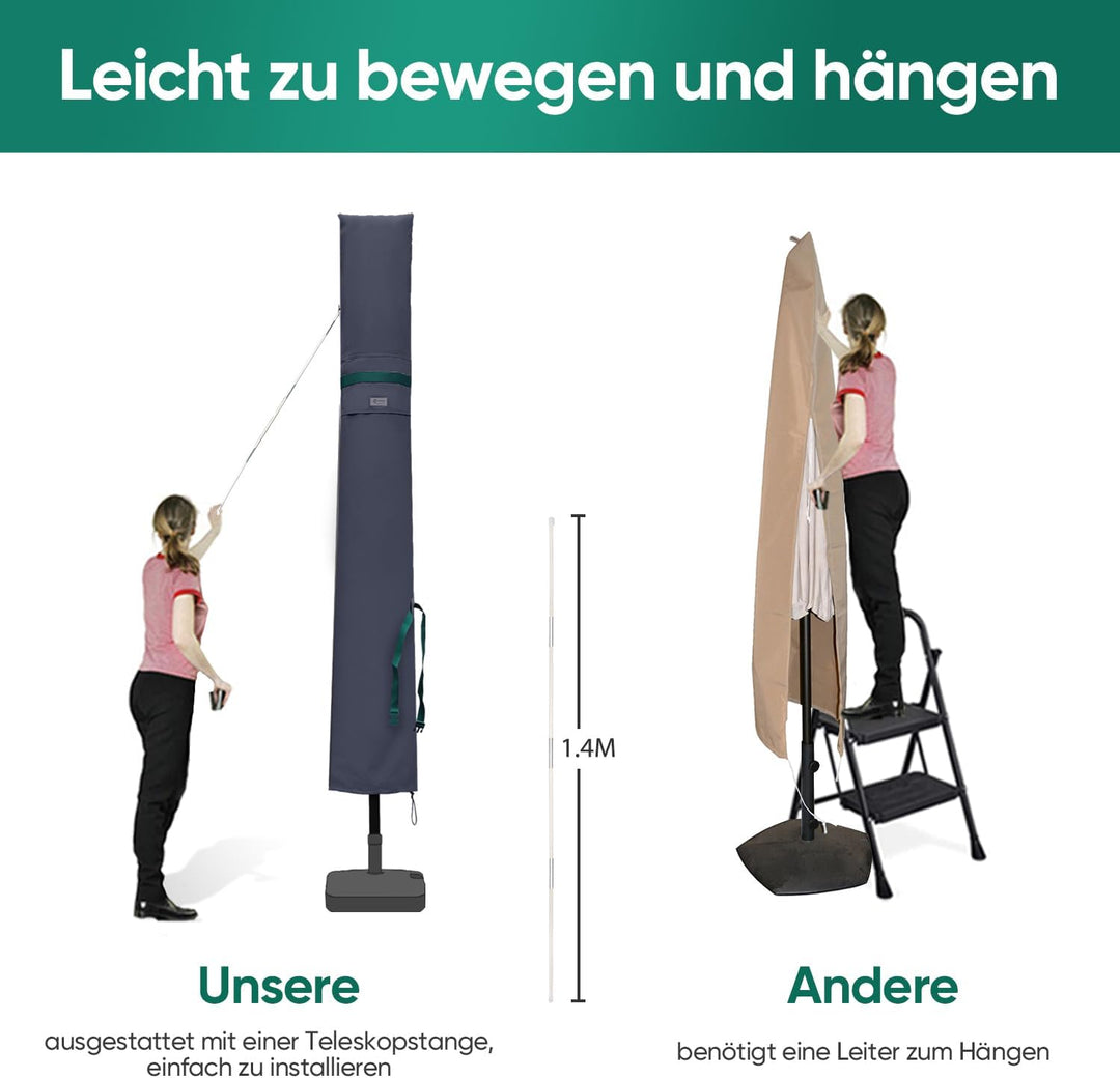 Sekey Sonnenschirm Schutzhülle mit Stab, Abdeckhauben für Ø 350cm / 200x300cm Gartenschirm mit Belüf