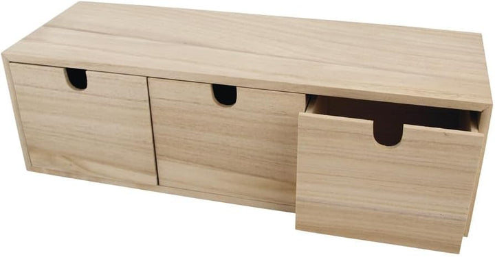 Rayher 6190300 Holzkommode mit 3 Schubladen, natur, 37,5 x 13 x 11,5 cm, Holz Kommödchen, Schubladen