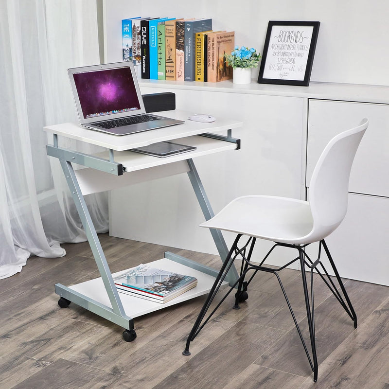 VASAGLE Schreibtisch, Computertisch mit 4 Rollen, 2 Davon mit Bremsen, PC-Tisch leichtgängiger Tasta