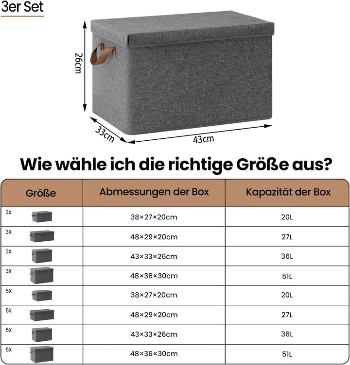 WOLTU Aufbewahrungsbox mit Deckel, 3er Set, Aufbewahrungskorb, Stoffbox, Organizer Box, Ordnungsbox,