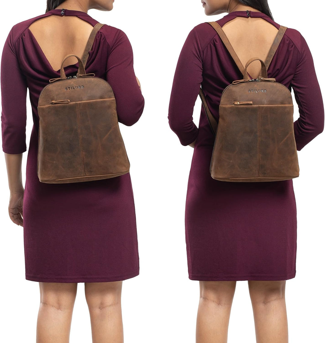 STILORD 'Olivia' City Rucksack Damen Leder Daypack kleiner Lederrucksack Rucksackhandtasche zum Ausg