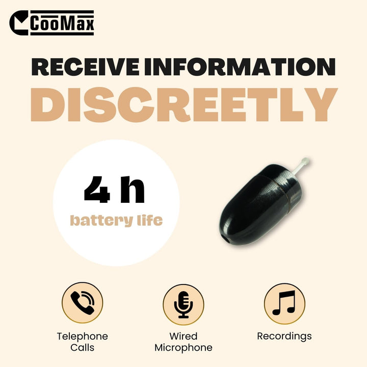 CooMax Spion Kopfhörer Bluetooth Kabellos VIP Pro Unsichtbare Kopfhörer Mikrofon Handy Prüfung - Min