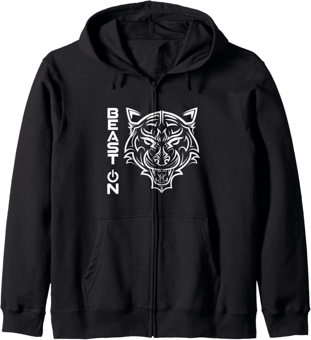 Tiger Kopf | Beast ON | GYM Motivation Fitness Sprüche Kapuzenjacke