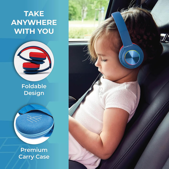 PowerLocus Kinderkopfhörer Bluetooth, Kinder Kopfhörer Kabellos mit LED-Leuchten und 94DB Lautstärke