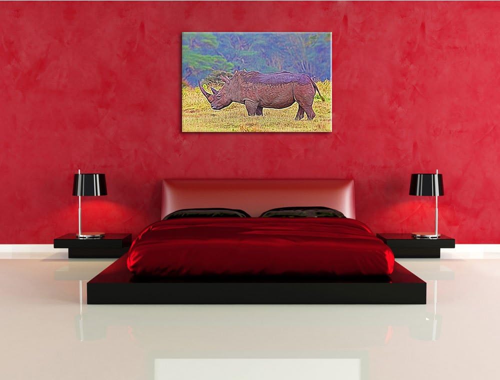 grosses Nashorn in der Savanne Spezial Format: 100x70 cm auf Leinwand, XXL riesige Bilder fertig ger