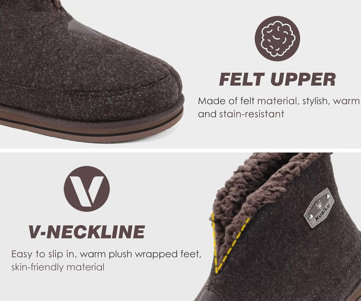 KuaiLu Hausschuhe Boots Herren Winter Filz Hausstiefel Warm Plüsch Flauschige Fell Hüttenschuhe Kusc