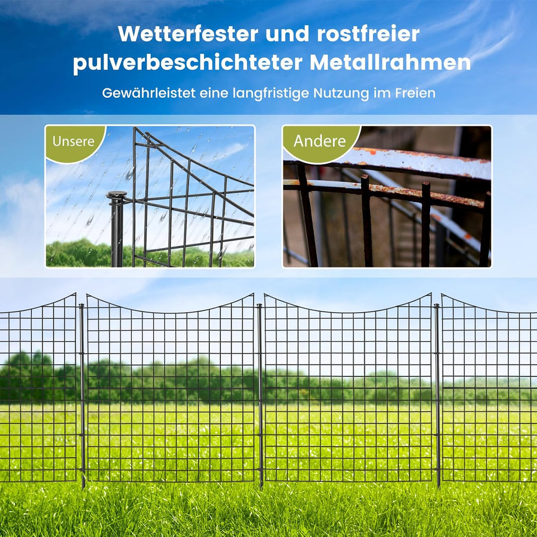 COSTWAY 5 Stück dekorativer Gartenzaun, 98 cm hoch, Steckzaun Metall, Landschaftszaun für Blumenbeet