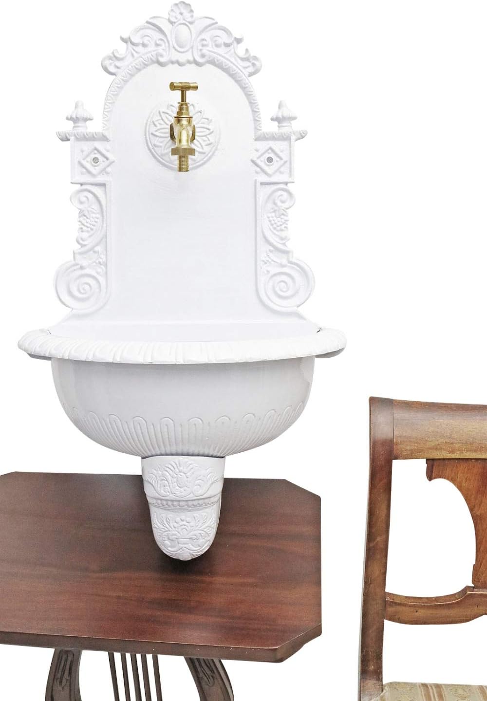 Brunnen 72cm Wandbrunnen weiss Alu Waschbecken im Nostalgie Antik-Stil (c)