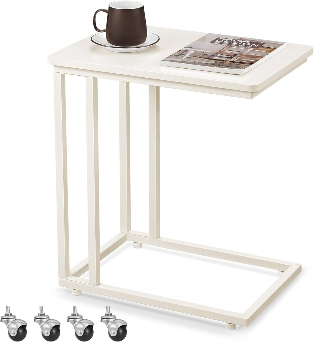 VASAGLE Beistelltisch, Sofatisch mit Rollen, C-Form, mobiler Kaffeetisch, 35 x 50 x 60 cm, Wohnzimme