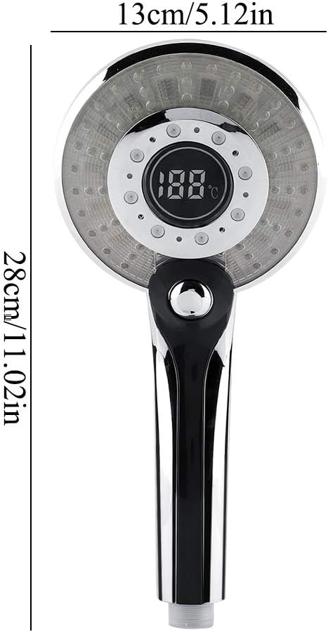 LED Duschkopf Bad Hand 3 Farben Temperaturkontrolle Farbwechsel Handbrause mit Digital Temperaturanz