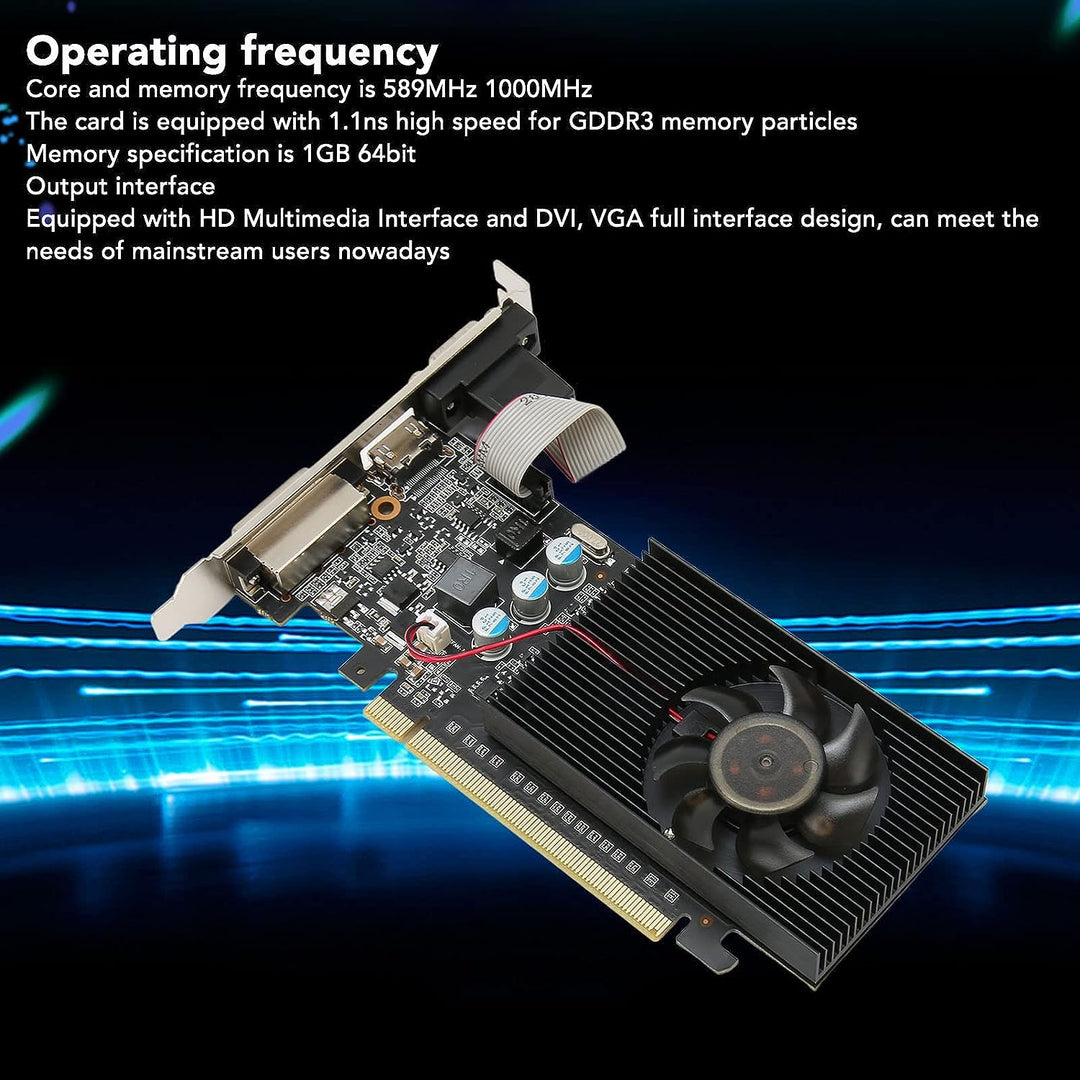 Dpofirs GT210-Grafikkarte, DDR3 1 GB 64-Bit-Gaming-Grafikkarte mit HDMI-DVI-VGA-Anschlüssen, PCIe 2.