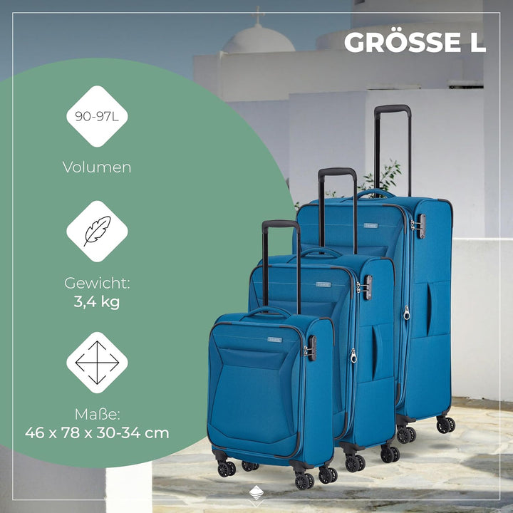 travelite 4-Rad Koffer Set Weichschale, Grössen L/M/S, Serie CHIOS Trolley Set in zeitloser Optik, H