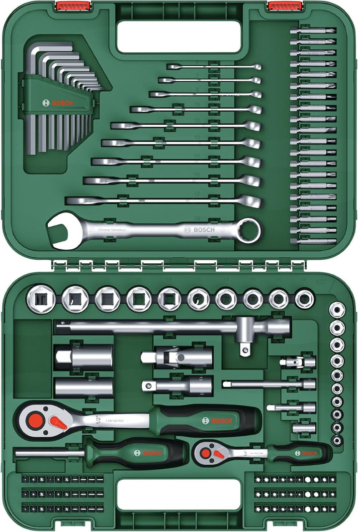 Bosch Advanced Handwerkzeug-Set 132-teilig (für Schraub- und Befestigungsaufgaben; Hochwertige Mater