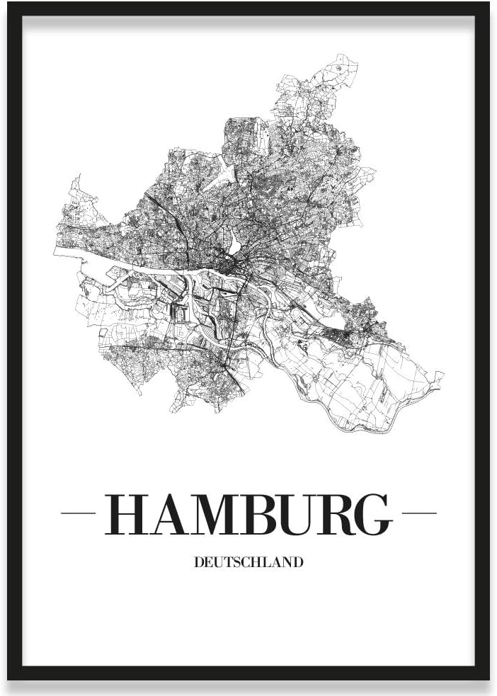 JUNIWORDS Stadtposter, Hamburg, Wähle eine Grösse, 40 x 60 cm, Poster mit Rahmen, Schrift A, Weiss 4