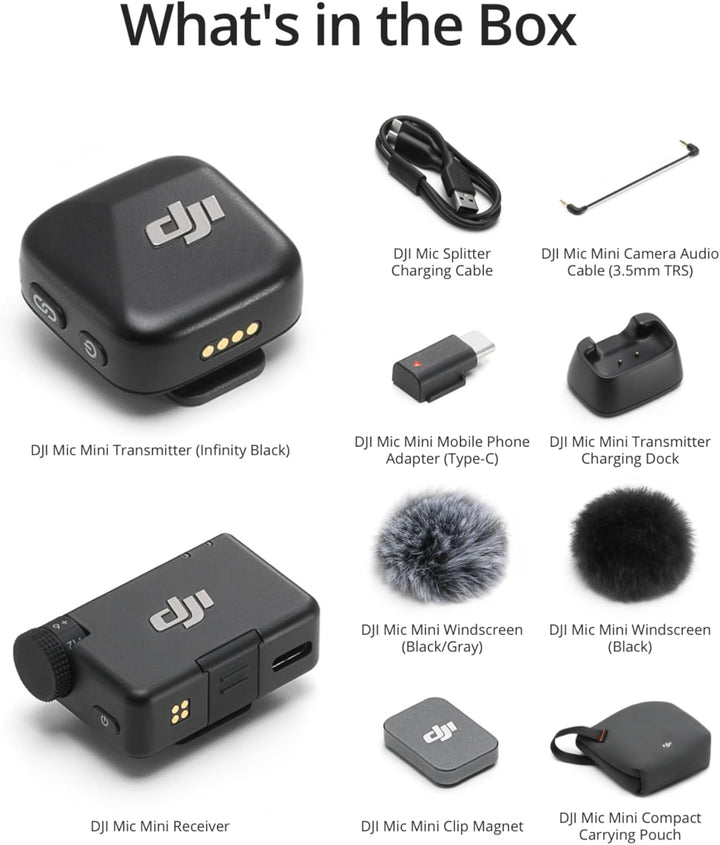 DJI Mic Mini Bluetooth Lavalier Mikrofon (1 Sender + 1 Empfänger), ansteckmikrofon, mikrofon kabello