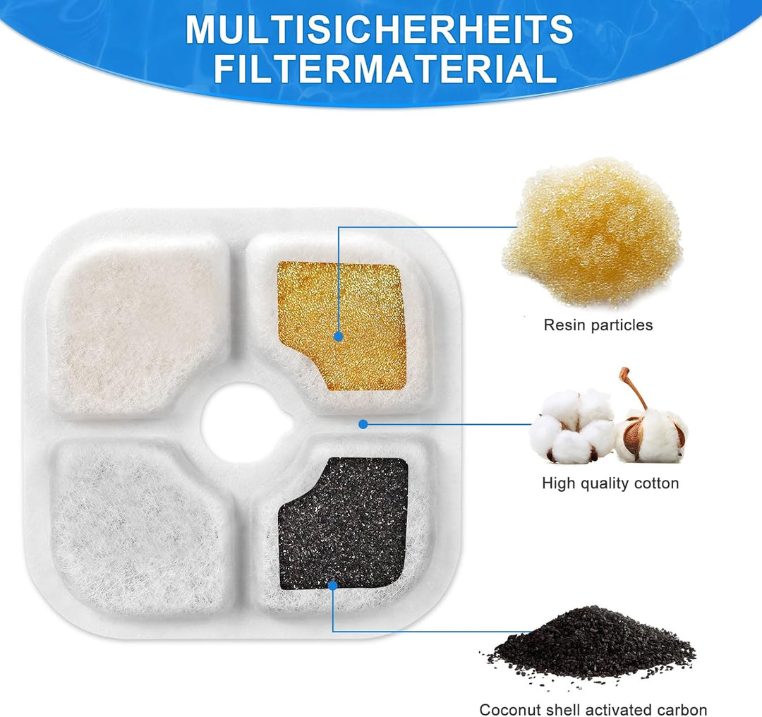 VinDox Filter Katzenbrunnen 12 Stück Filter und 4 Silikonschläuche Für 2,5L Trinkbrunnen Katzen Für