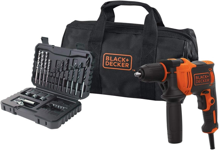 Black+Decker BEH710SA32 Schlagbohrmaschine 710 W + Set 32 Zubehörteile zum Schrauben und Bohren + Tr