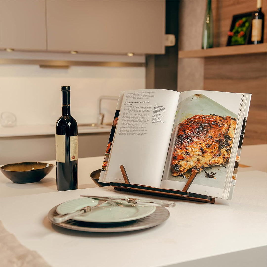 TILISMA-Handgefertigter Kochbuchhalter aus Holz-Buchhalter aus Nussbaumholz für freihändiges Lesen -