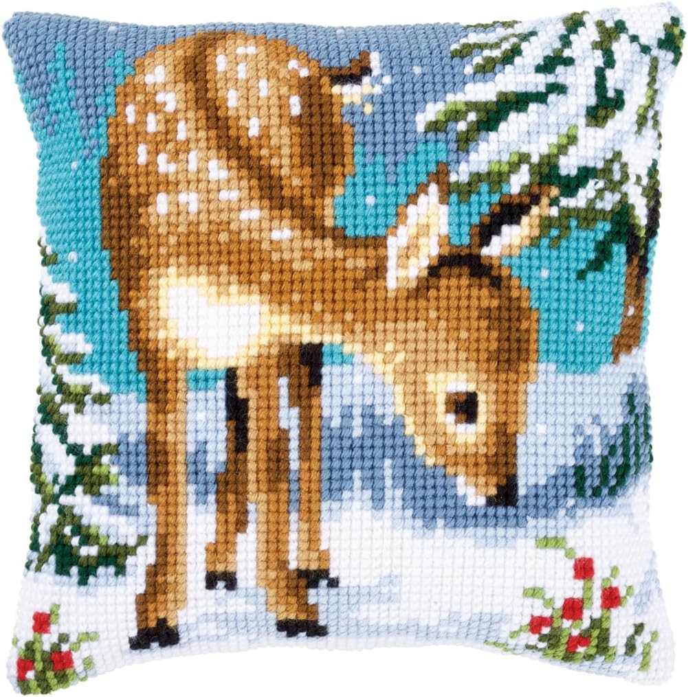 Vervaco Stickpackung für Kreuzstichkissen vorgedruckt, Baumwolle, weiss, 40 x 40 x 0,3 cm