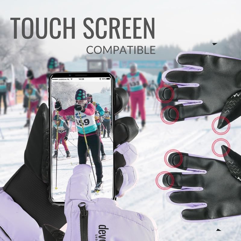 devembr Skihandschuhe mit Handgelenkschützern, Warme Snowboardhandschuhe für Herren und Damen (XS/S/