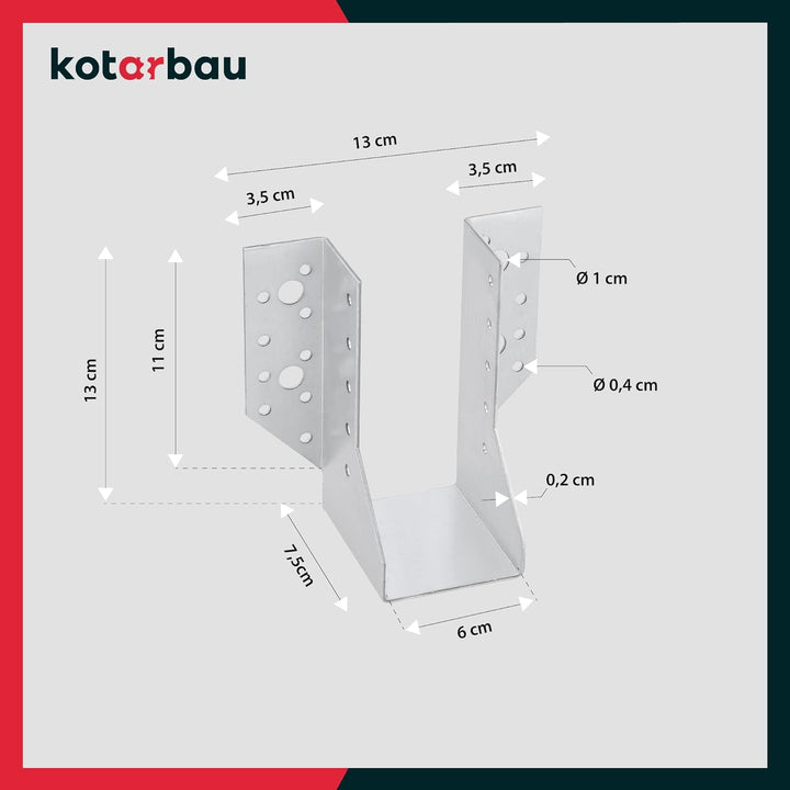 KOTARBAU® 10er Set Balkenschuh Typ A 60 mm Holzbalkenverbinder Balkenverbinder Verbinder für Baukons