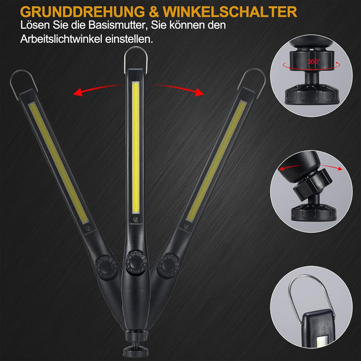 ORHOMELIFE LED Arbeitsleuchte Akku- 800LM LED Stablampe Handlampe Werkstattlampe Inspektionsleuchten