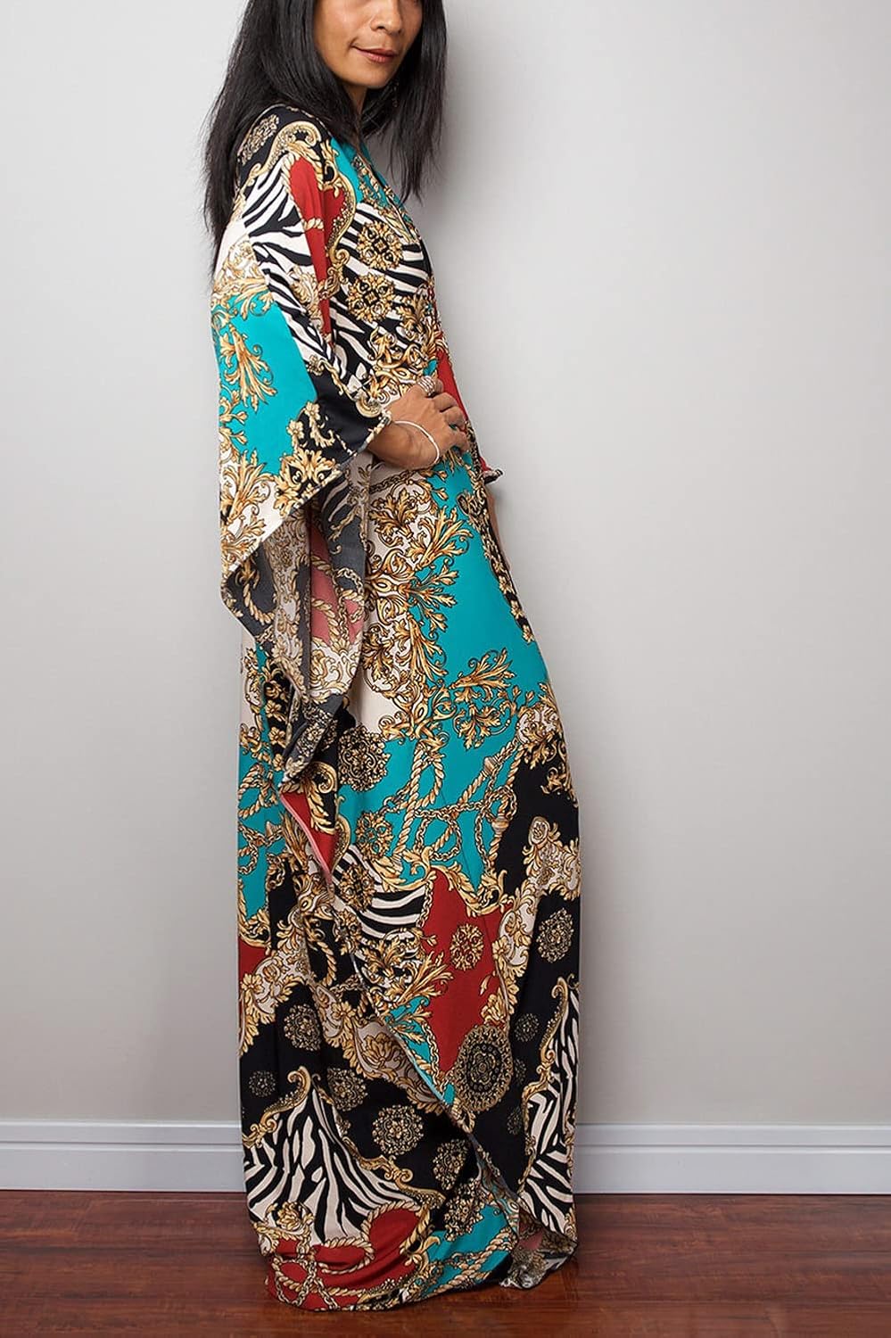 YouKD Sommer Geblümter Loser Kaftan Boho-Strand Bikini Aufdecken Kleid Plus Grösse Robe für Damen Ei