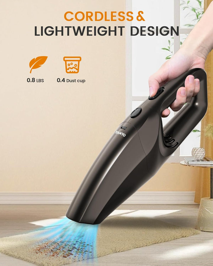 TANYO Handstaubsauger Akku, 12000Pa Kabellos Tragbar Handstaubsauger mit Waschbar HEPA-Filter, Mini