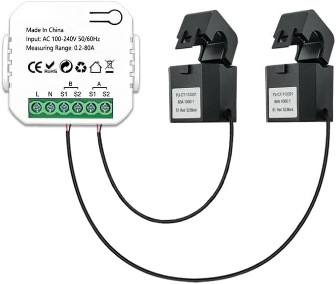Tuya Smart Energiezähler, WiFi 80 A mit 2 Klemmen CT Smart Home Energiemonitor