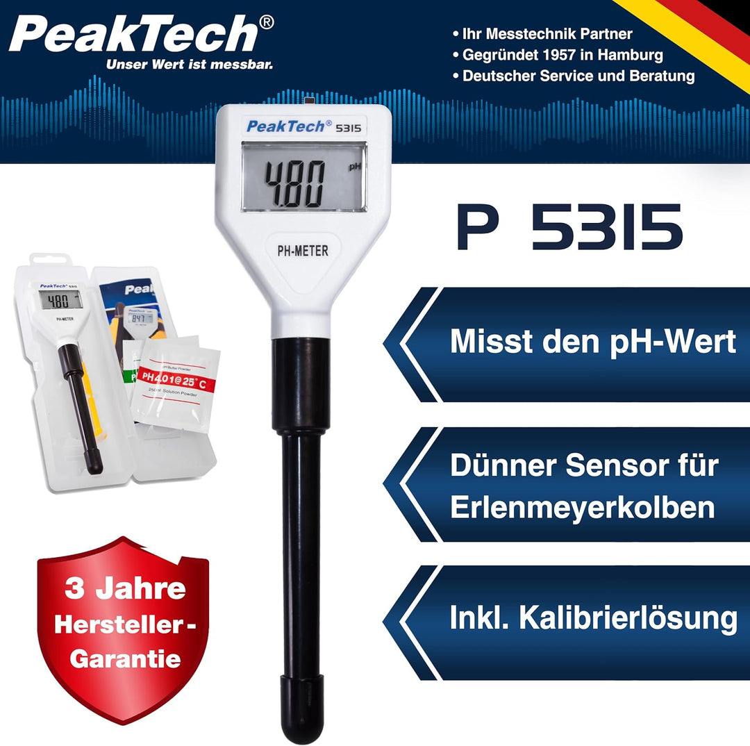 PeakTech 5315, pH Messgerät für Reagenzgläser, Aquarium, Pool und Wasseraufbereitung, pH Wert Checke
