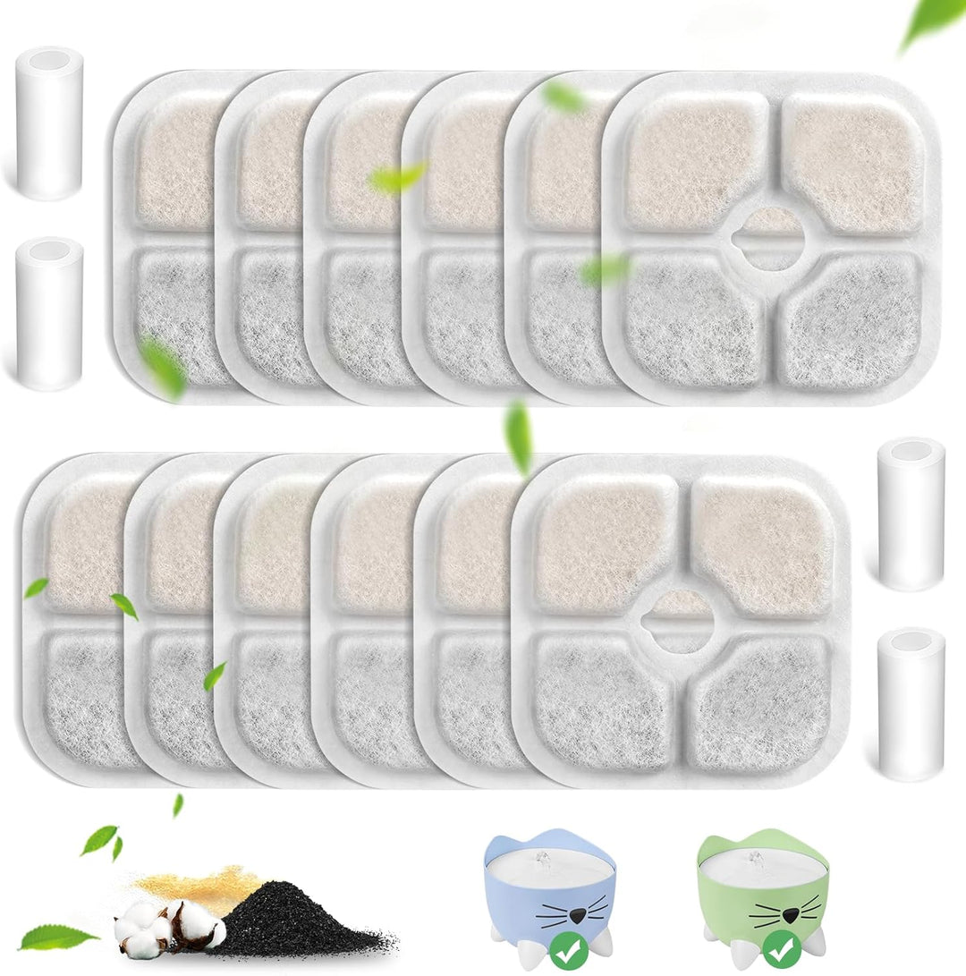 VinDox Filter Katzenbrunnen 12 Stück Filter und 4 Silikonschläuche Für 2,5L Trinkbrunnen Katzen Für