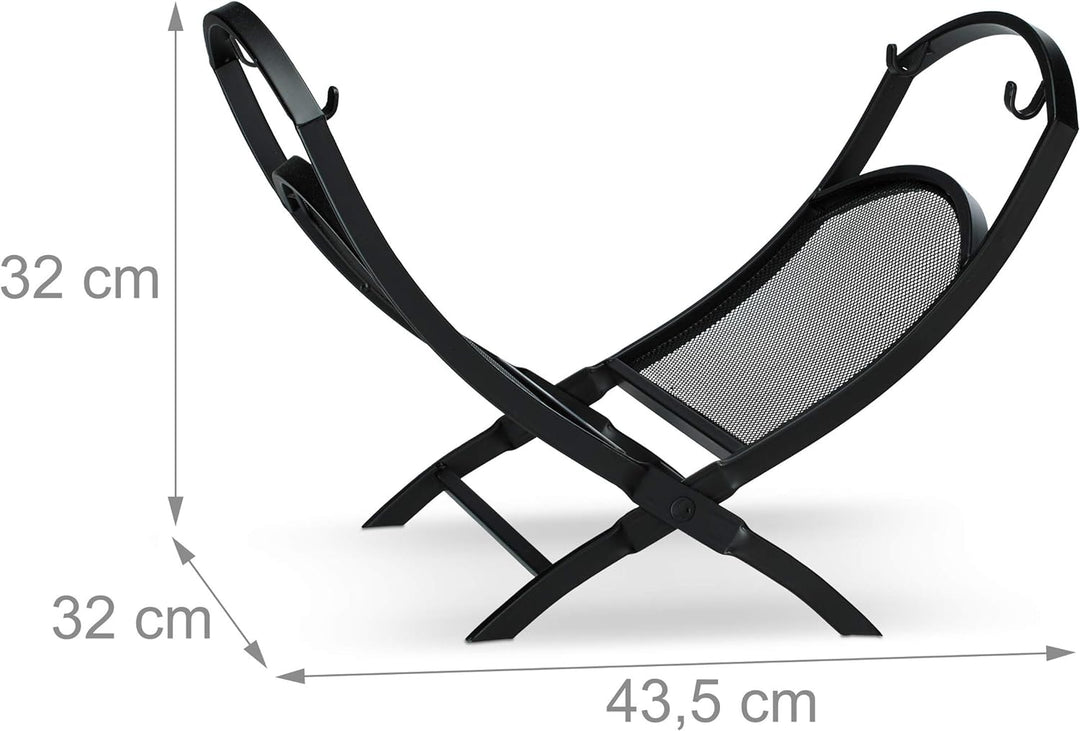 Relaxdays Kaminholzkorb mit Tragetasche, faltbar, aus Stahl, faltbar, Zeitungshalter, HxBxT: 32 x 43