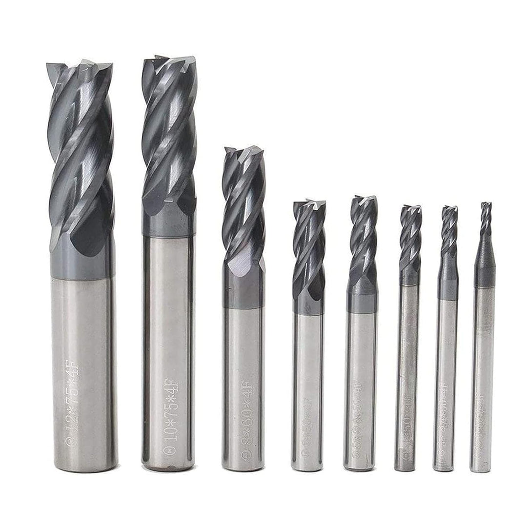 ASZLBYM 8 Stück 2–12 mm CNC-Vierkant-Schaftfräser, Hartmetall-Wolframstahl, 4-fach-Fräser, Fräser, D