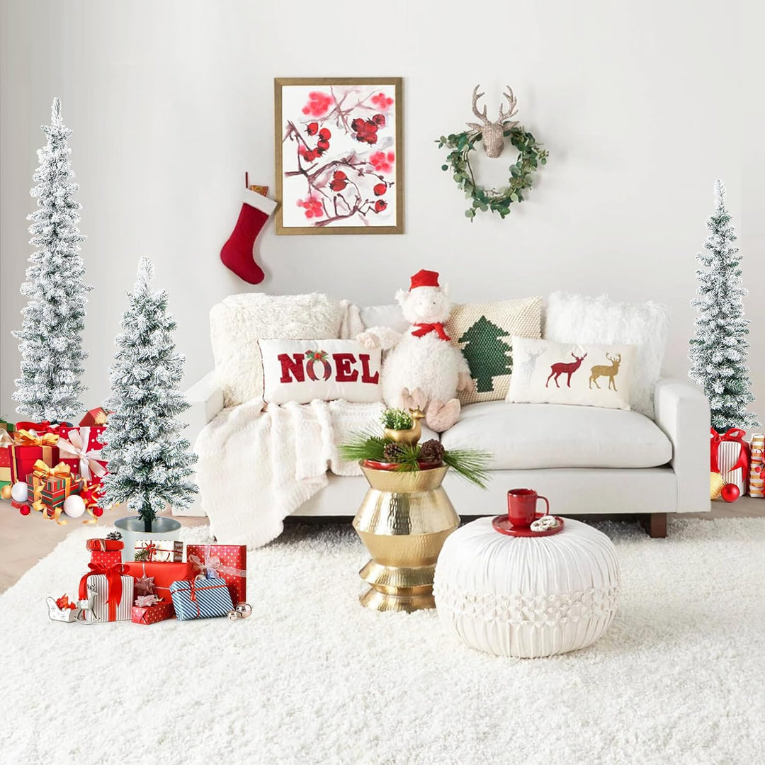 COSTWAY 3er Weihnachtsbaum Künstlich mit Schnee, 90+120+150cm, Tannenbaum Bleistift mit Sockel aus M
