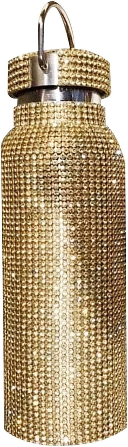 Clenp Vakuumbecher, Isolierter Strass Vakuumbecher Edelstahlkolben Flasche Trinkkessel Golden 750 ml