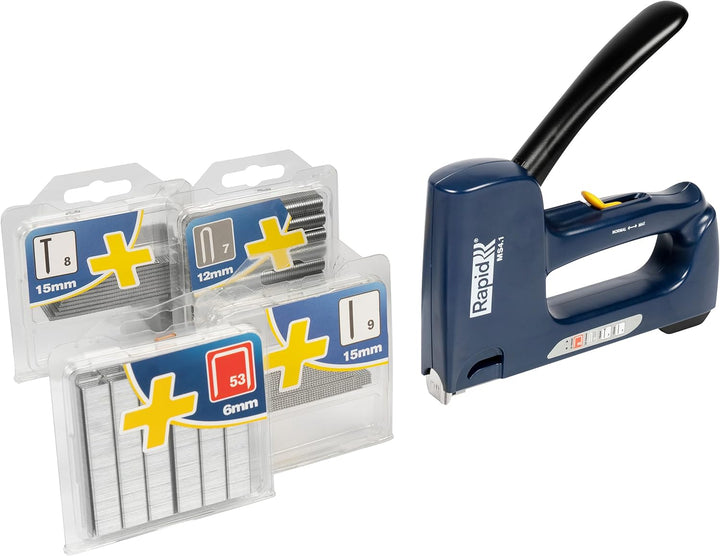 Rapid Handtacker MS4.1, Tacker für Holz und Stoffe, 4in1, Set inkl. Klammern, Kabelklammern, Nägel u