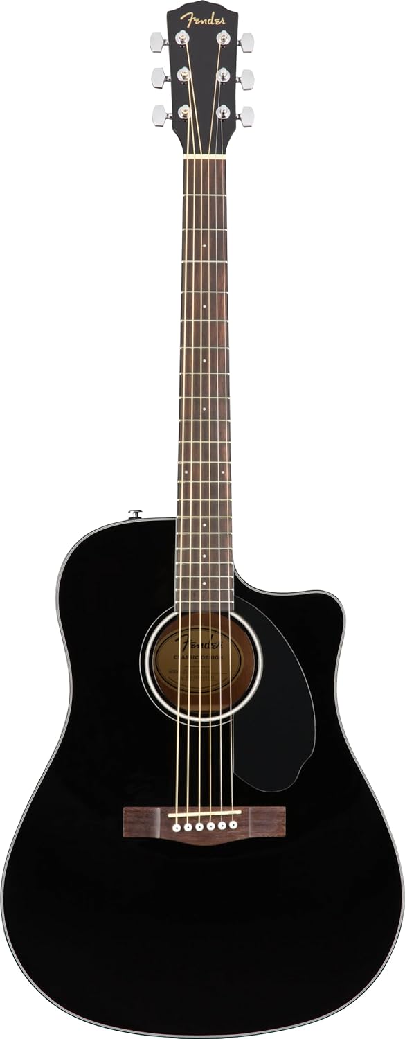 Fender CD-60SCE Dreadnought Akustikgitarre, Walnussgriffbrett, Schwarz Schwarz Rechtshänder, Schwarz