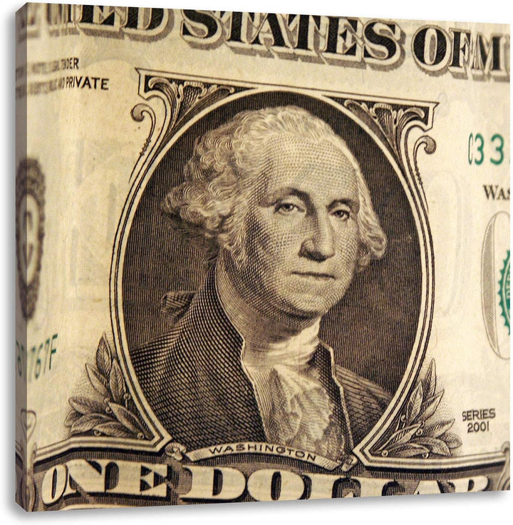 Geldschein Dollar, Format: 70x70 auf Leinwand, XXL riesige Bilder fertig gerahmt mit Keilrahmen, Kun