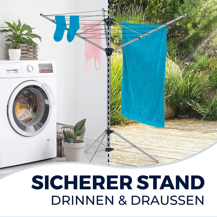 EASYmaxx Wäschespinne, zusammenklappbarer Wäscheständer für innen und aussen | Wetterfest und leicht