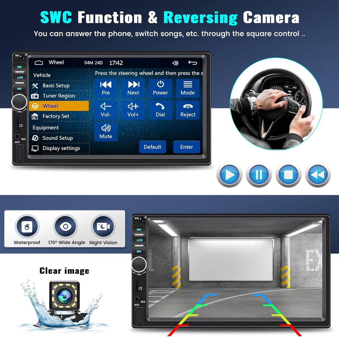 CAMECHO 2 Din CarPlay Autoradio mit Apple CarPlay Android Auto, 7 Zoll Touch Bildschirm Auto Radio m