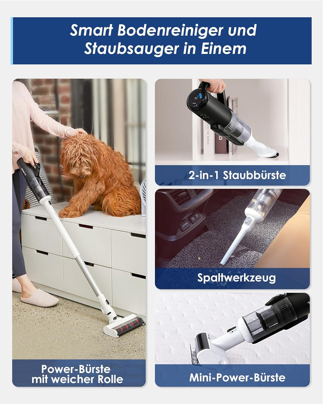 Tineco Smart Nass- und Trockensauger Floor one S5 Combo Power KIT kabelloser Fleckenreiniger, Tierha