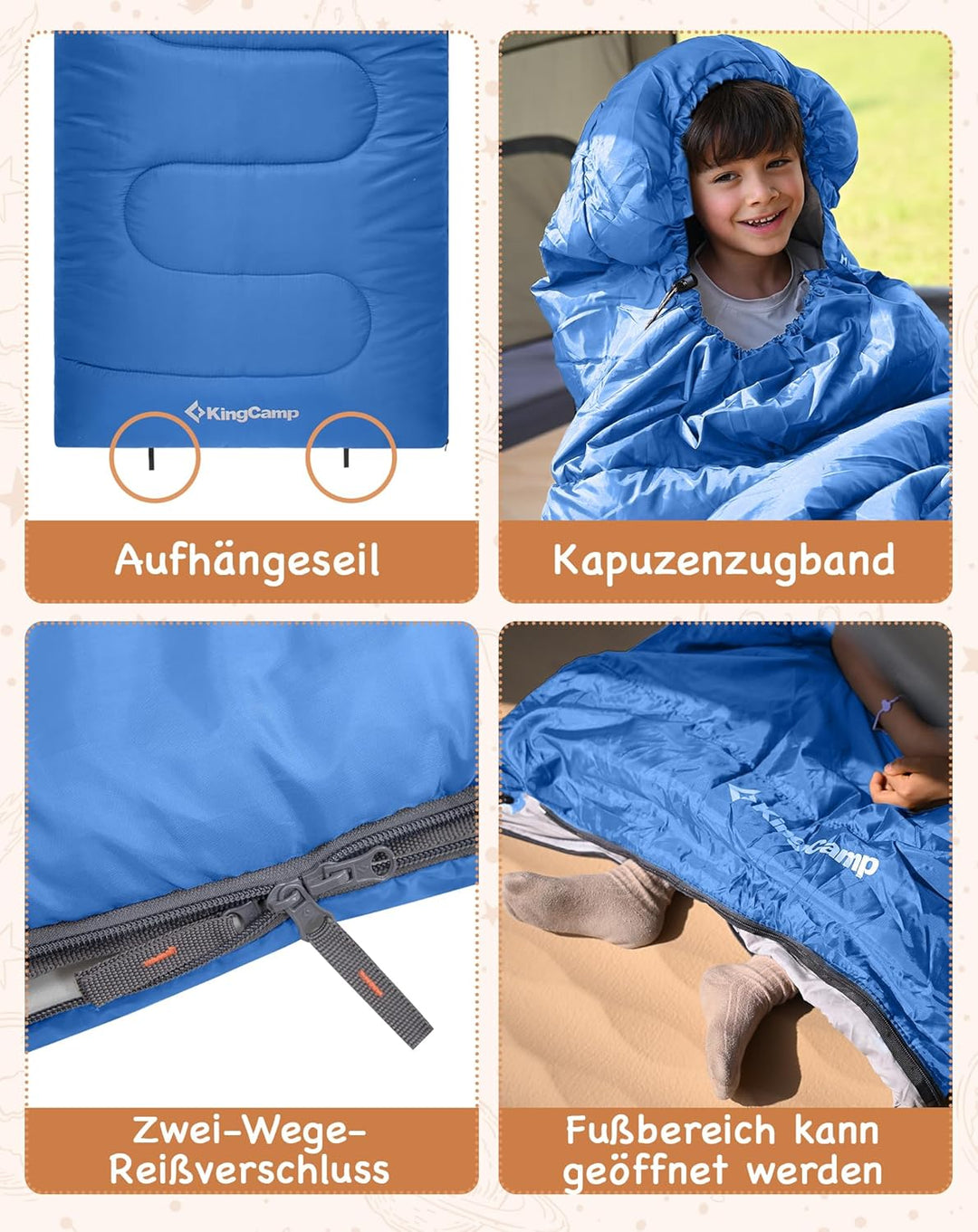 KingCamp Schlafsack Deckenschlafsack Camping Outdoor 3-4 Jahreszeiten für Erwachsene Kinder Ultralei