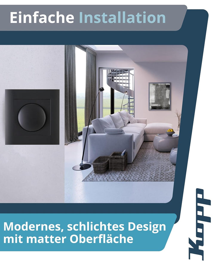 Kopp Athenis anthrazit, Druck-Wechsel-Schalter, Kombigerät, LED-Dimmer, für Glüh-Lampen, 230V Haloge