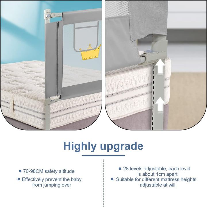 Tubiaz 200cm Bettgitter Rausfallschutz, Kinderbettgitter Höhenverstellbar 70-98cm, Bettschutzgitter
