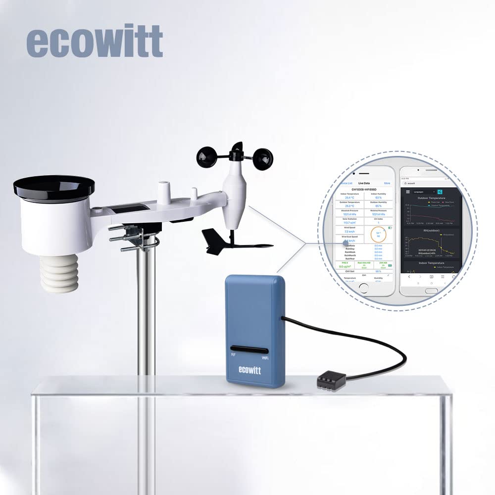 ECOWITT Wetterstation, Drahtlose Wetterstationen mit solarbetriebener Wetter-App, 7-in-1-Aussensenso