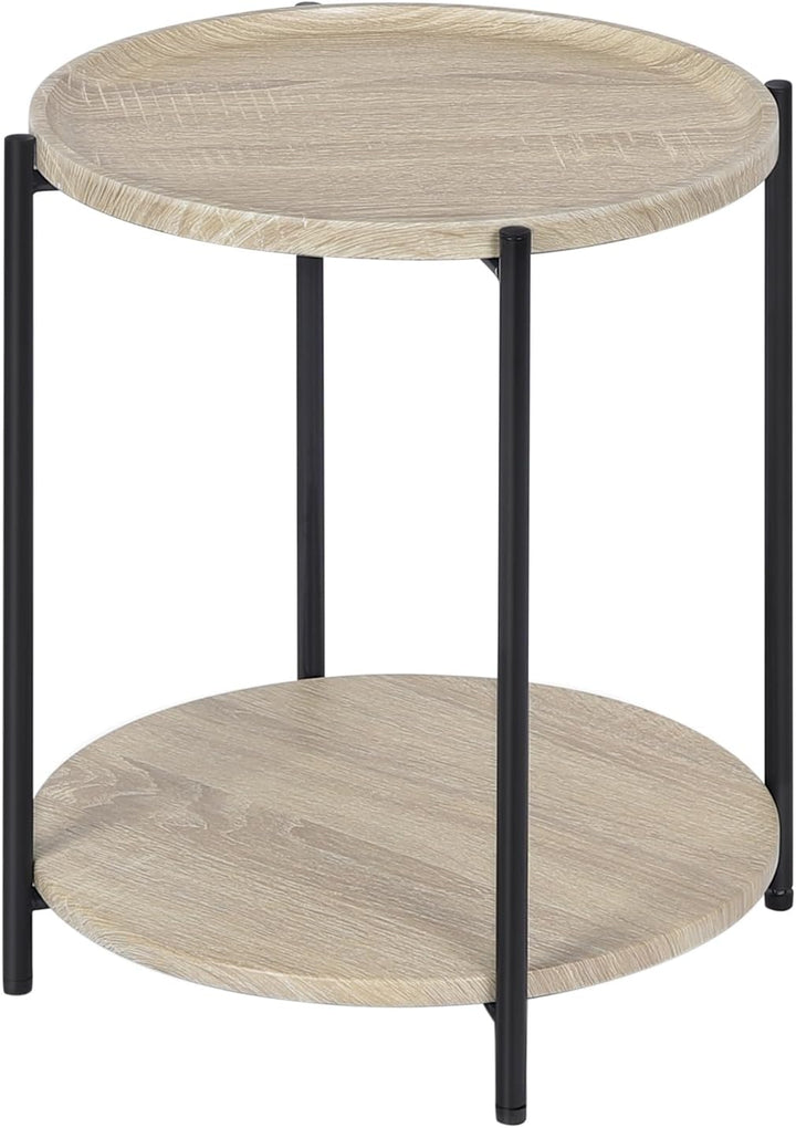 WOLTU Couchtisch rund, Beistelltisch mit 2 Ablagen, Wohnzimmertisch mit Abnehmbarer Tischplatte, Nac